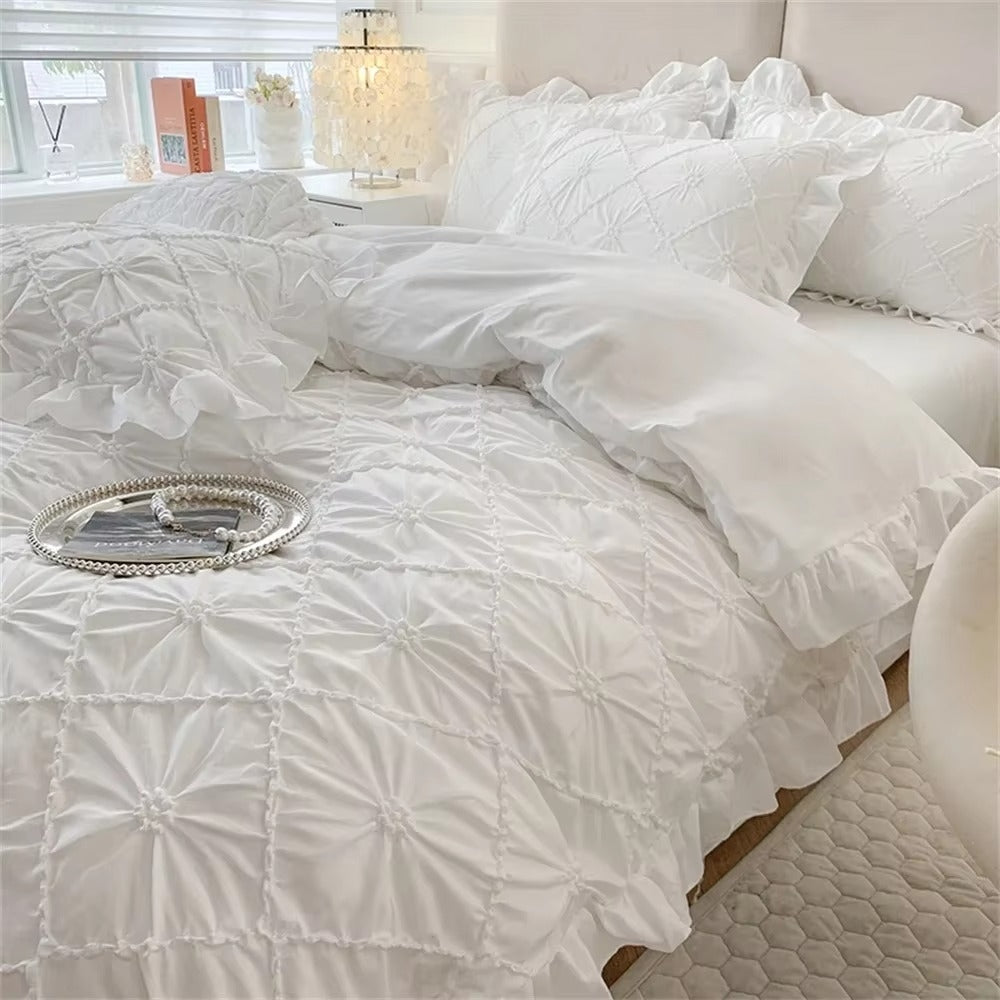 Belle Cotton Plush Ruffle Bed Set | 4-Piece Bedding Set for Cozy Comfort