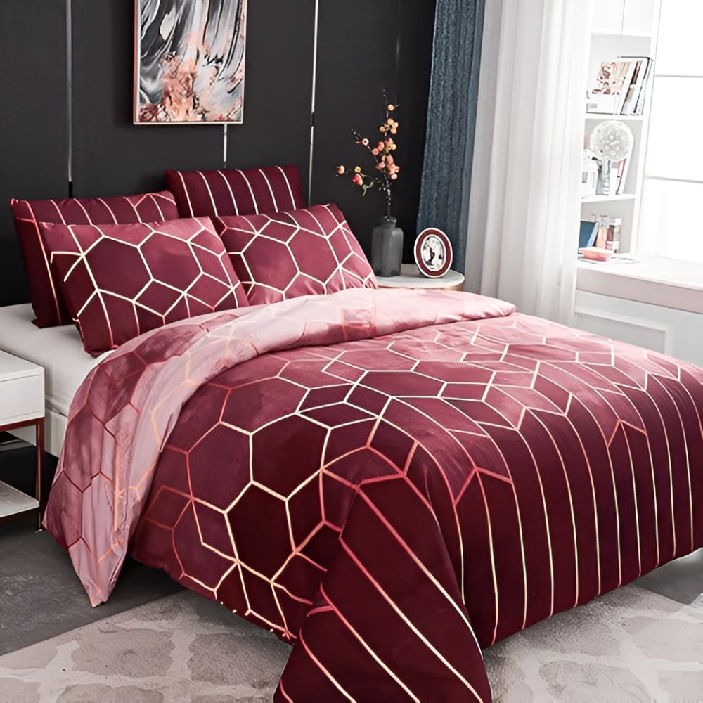Golden Cosmo Hive | 3-teiliges Luxus-Bettbezugset für Bettwäsche
