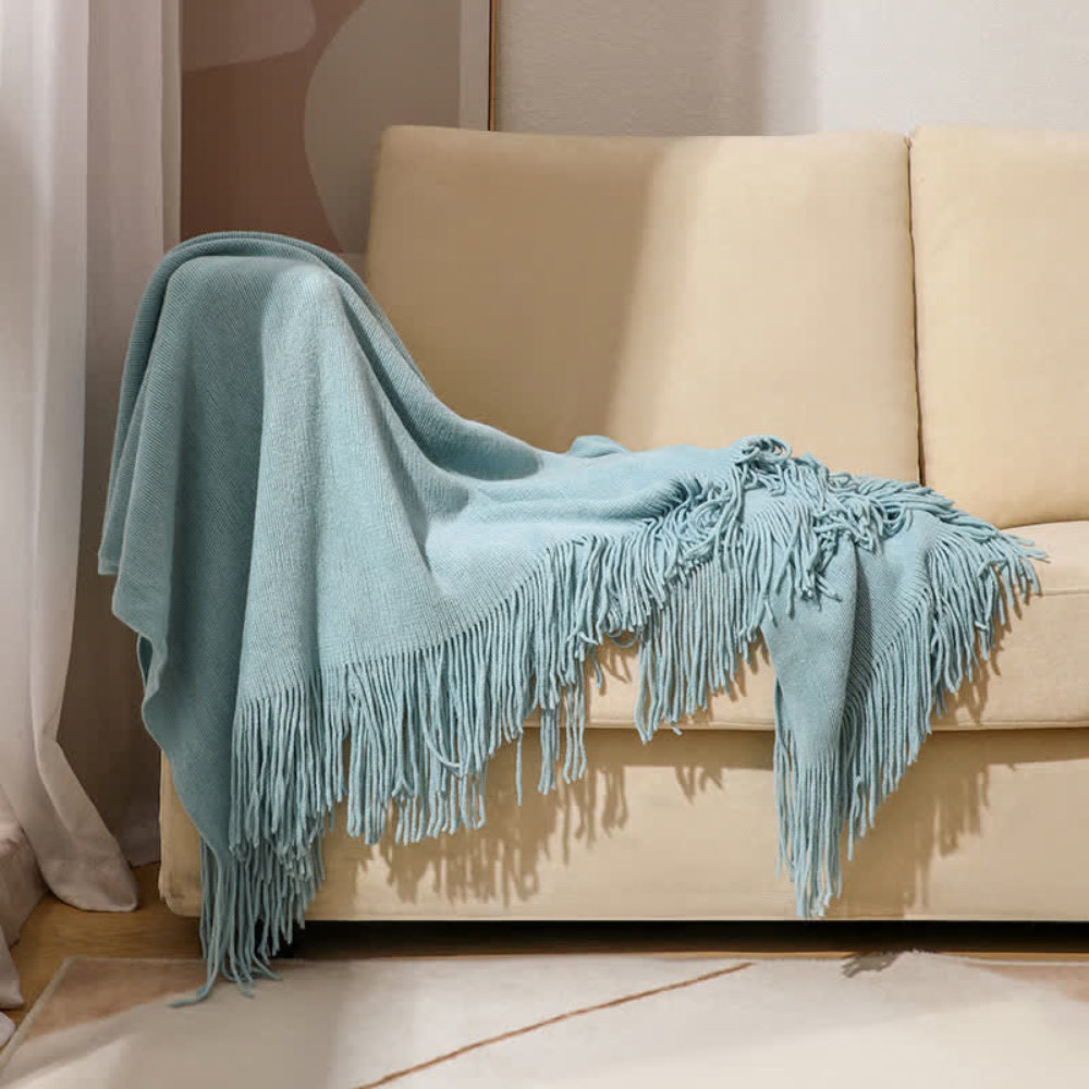 Gemütliche, dicke Strickdecke mit Quasten - Weiche Wurfdecke für Wohnkultur