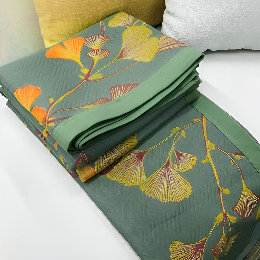 Umkehrbares florales Ginkgo-Blätter Bettüberwurf Set - Weiche Bettdecke & Quilt