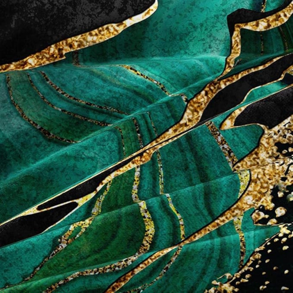 Luxuriöses jadegrünes Goldakzent Bettbezug-Set - Elegantes Bettwäsche-Set