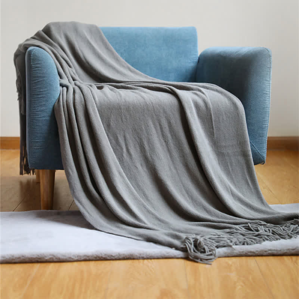 Gemütliche, dicke Strickdecke mit Quasten - Weiche Wurfdecke für Wohnkultur