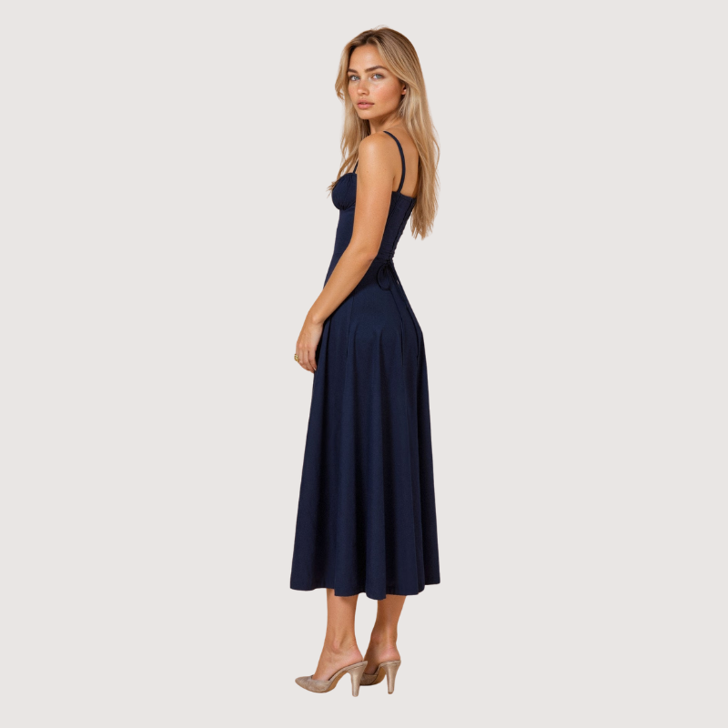 Quadratischer Ausschnitt Ärmelloses Midi-Kleid