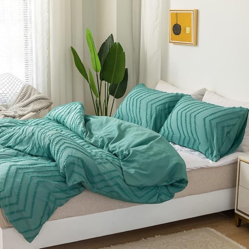 Ensemble de housse de couette en peluche à motif chevron - Ensemble de literie 3 pièces