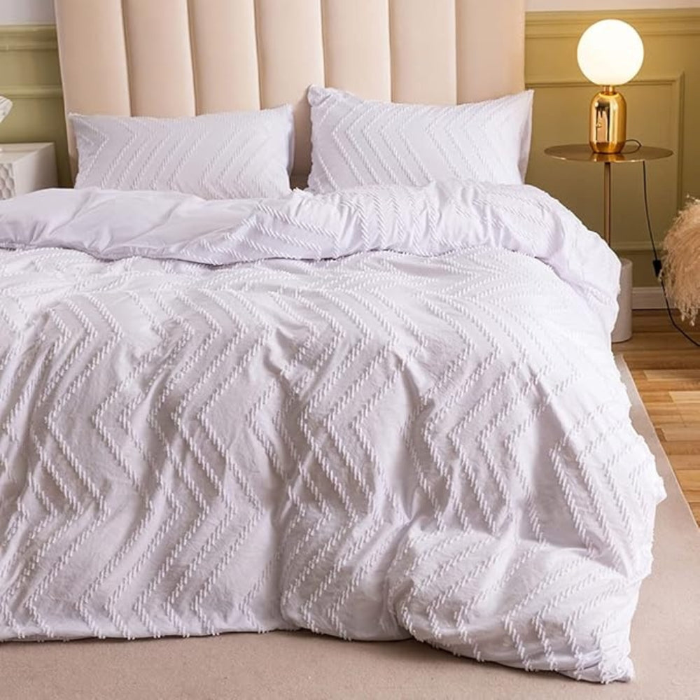 Ensemble de housse de couette en peluche à motif chevron - Ensemble de literie 3 pièces