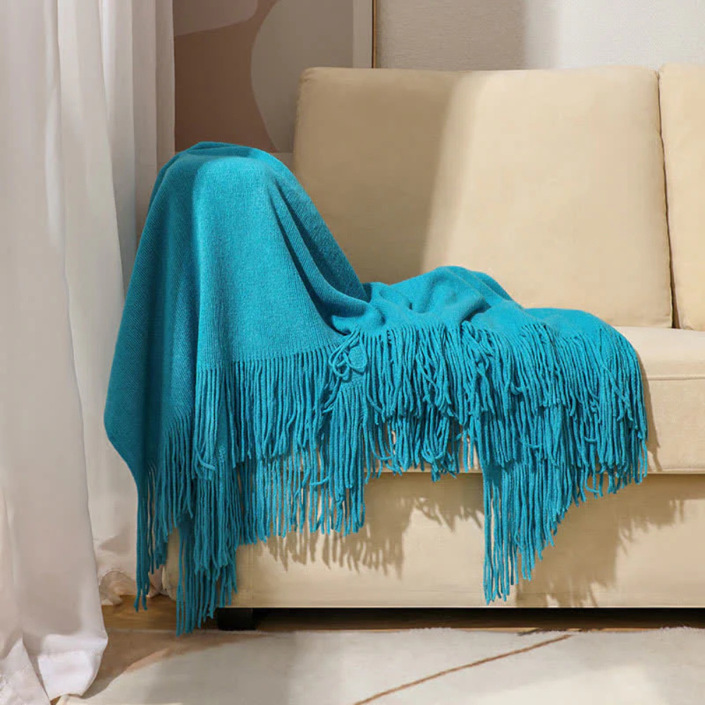 Gemütliche, dicke Strickdecke mit Quasten - Weiche Wurfdecke für Wohnkultur