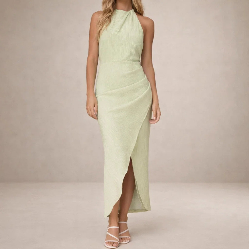 Damen Hochkragen Ärmelloses Wickelkleid
