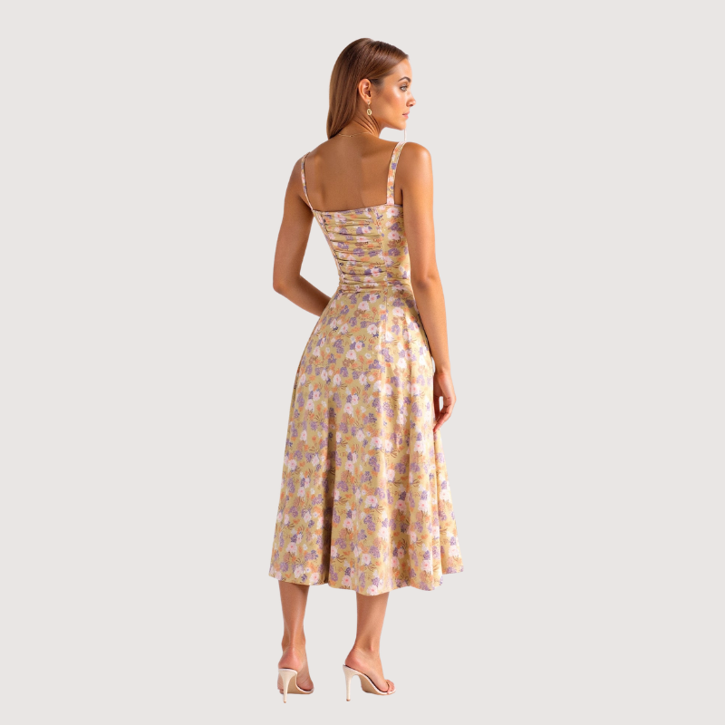 Quadratischer Ausschnitt Ärmelloses Midi-Kleid