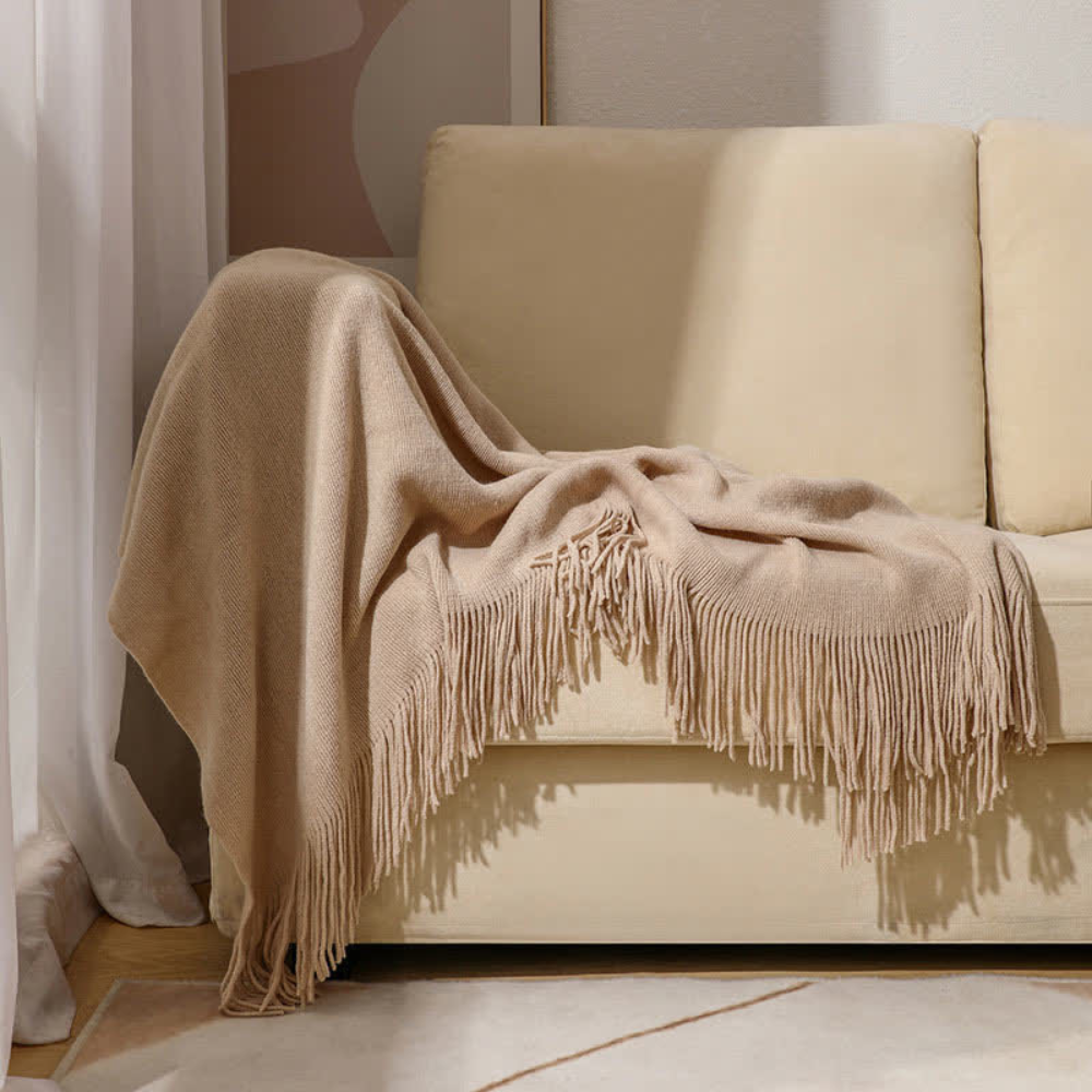 Gemütliche, dicke Strickdecke mit Quasten - Weiche Wurfdecke für Wohnkultur