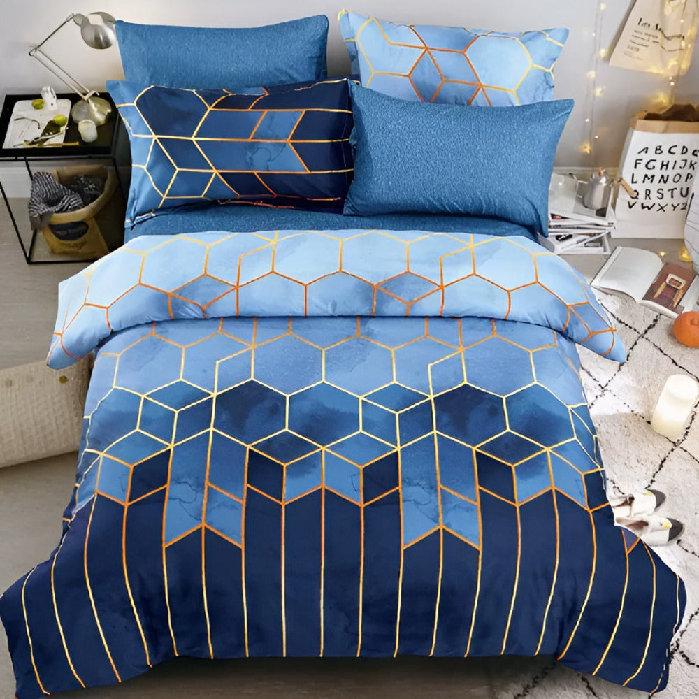 Golden Cosmo Hive | 3-teiliges Luxus-Bettbezugset für Bettwäsche