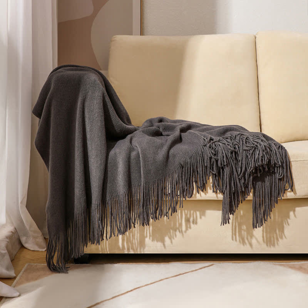 Gemütliche, dicke Strickdecke mit Quasten - Weiche Wurfdecke für Wohnkultur