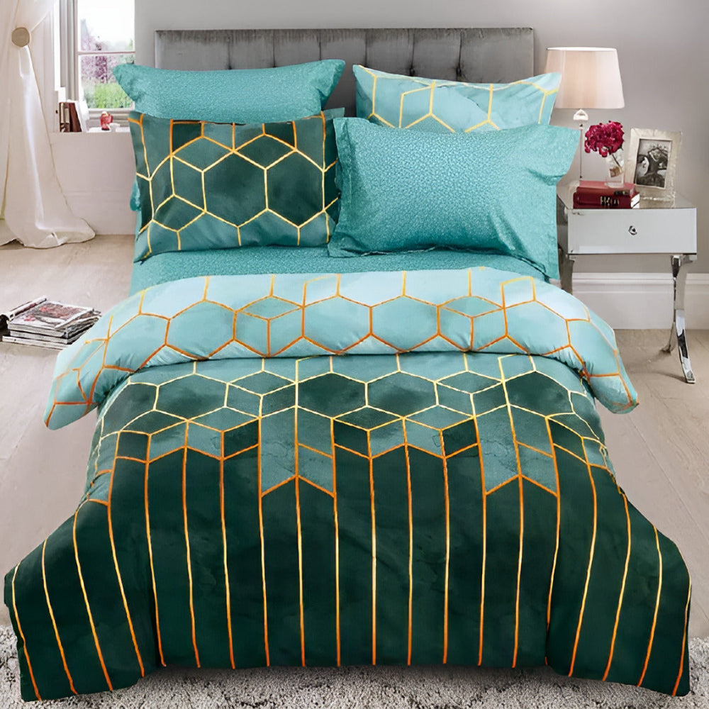 Golden Cosmo Hive | 3-teiliges Luxus-Bettbezugset für Bettwäsche