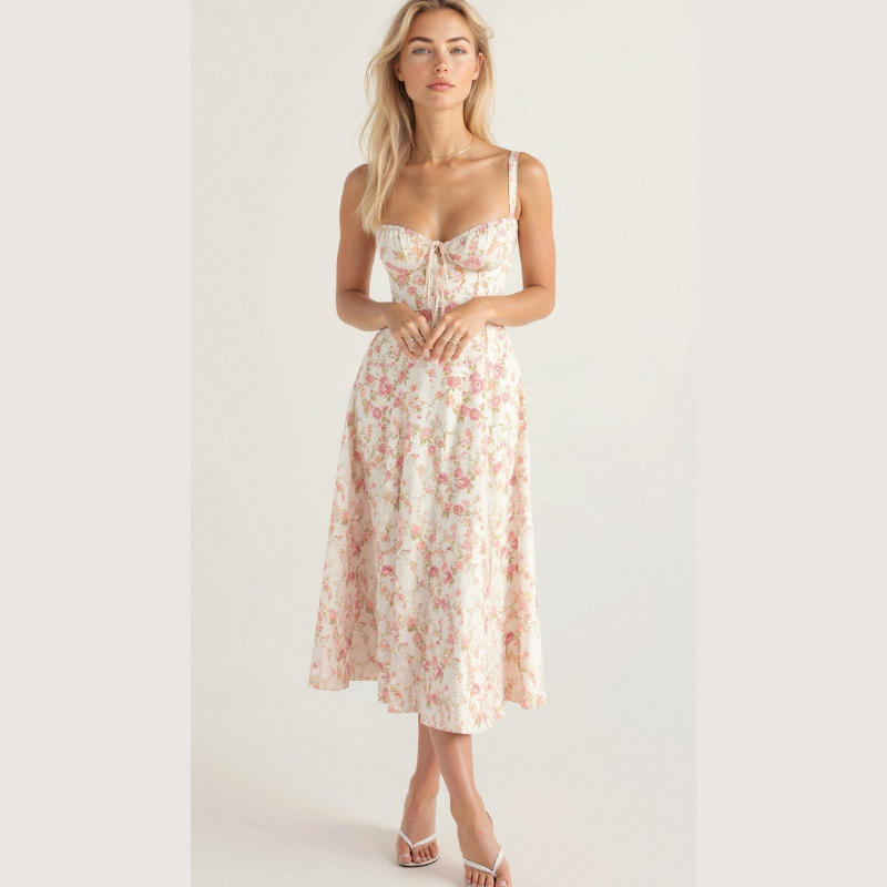 Quadratischer Ausschnitt Ärmelloses Midi-Kleid