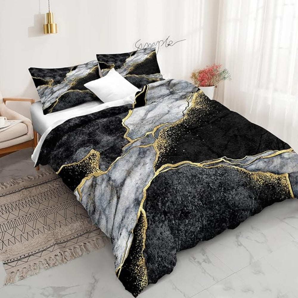 Luxuriöses jadegrünes Goldakzent Bettbezug-Set - Elegantes Bettwäsche-Set
