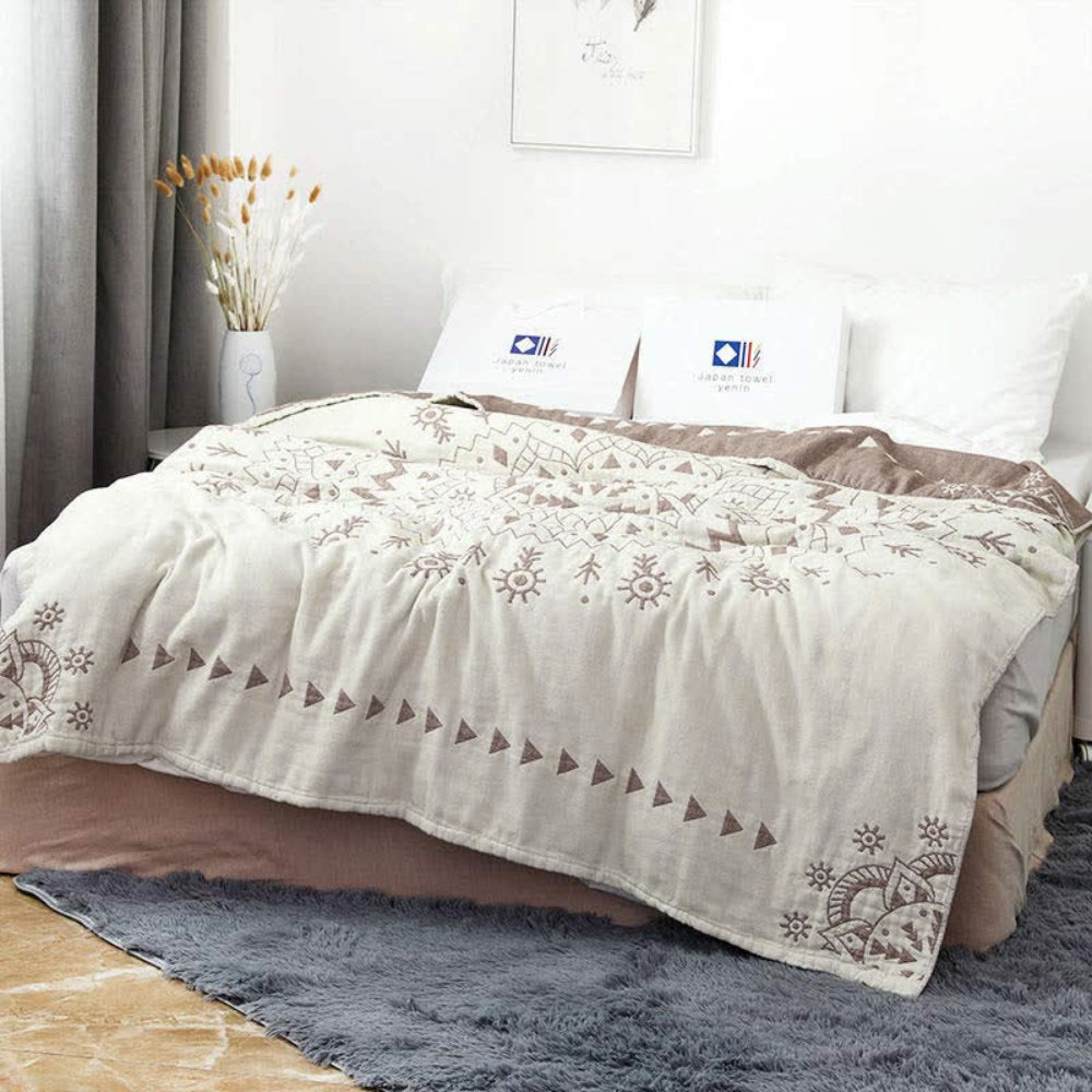 Plaid réversible en coton Mandala - Décoration bohème douce pour la maison