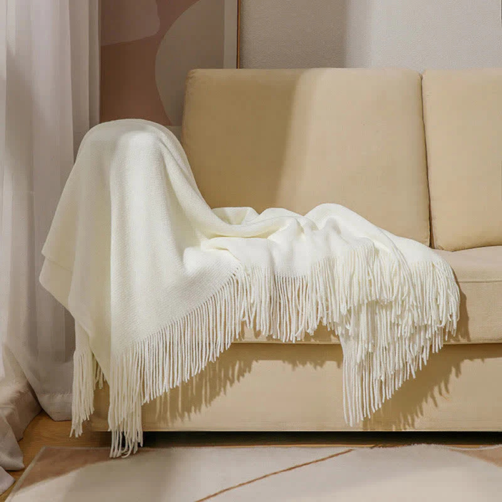 Gemütliche, dicke Strickdecke mit Quasten - Weiche Wurfdecke für Wohnkultur