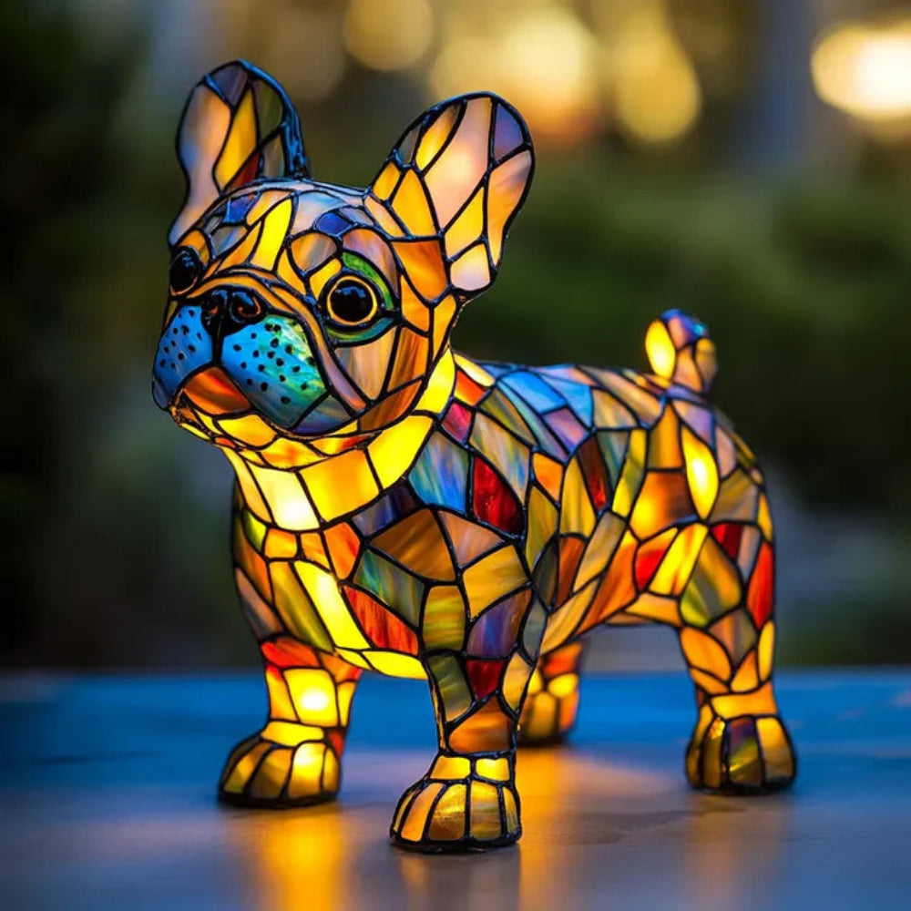 Französische Bulldogge Buntglas-Tischlampe | Tiffany-Stil Hundelampe