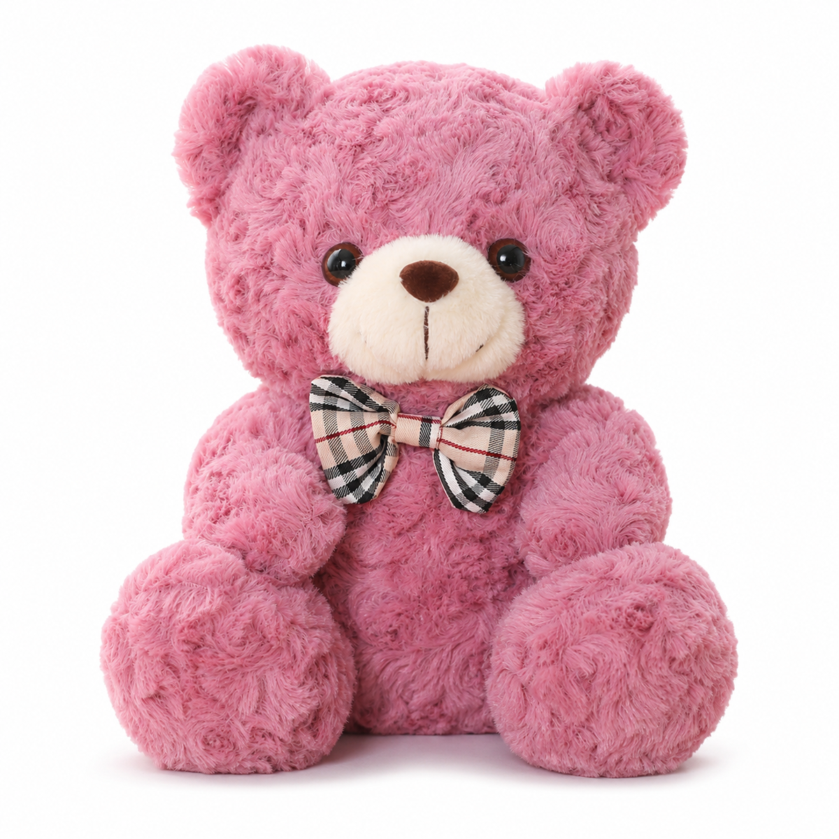 Traditional Curly Plush Teddy Bear with Bow