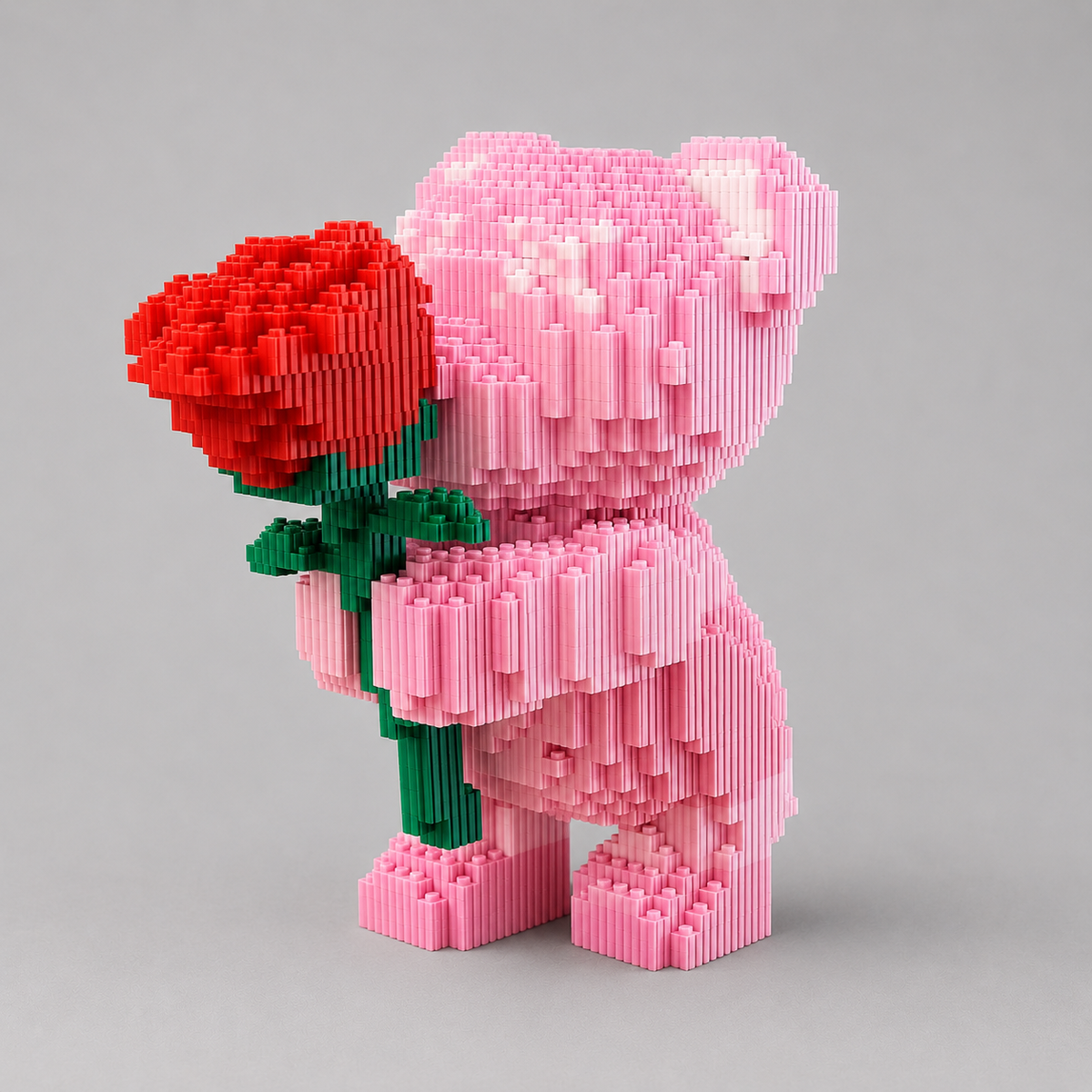 Pink Bear with Rose Building Block Set