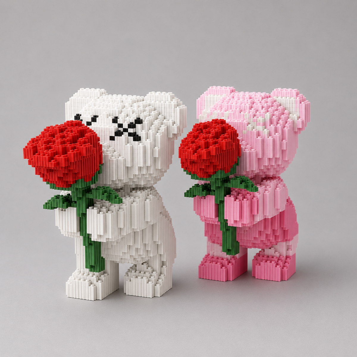 Pink Bear with Rose Building Block Set