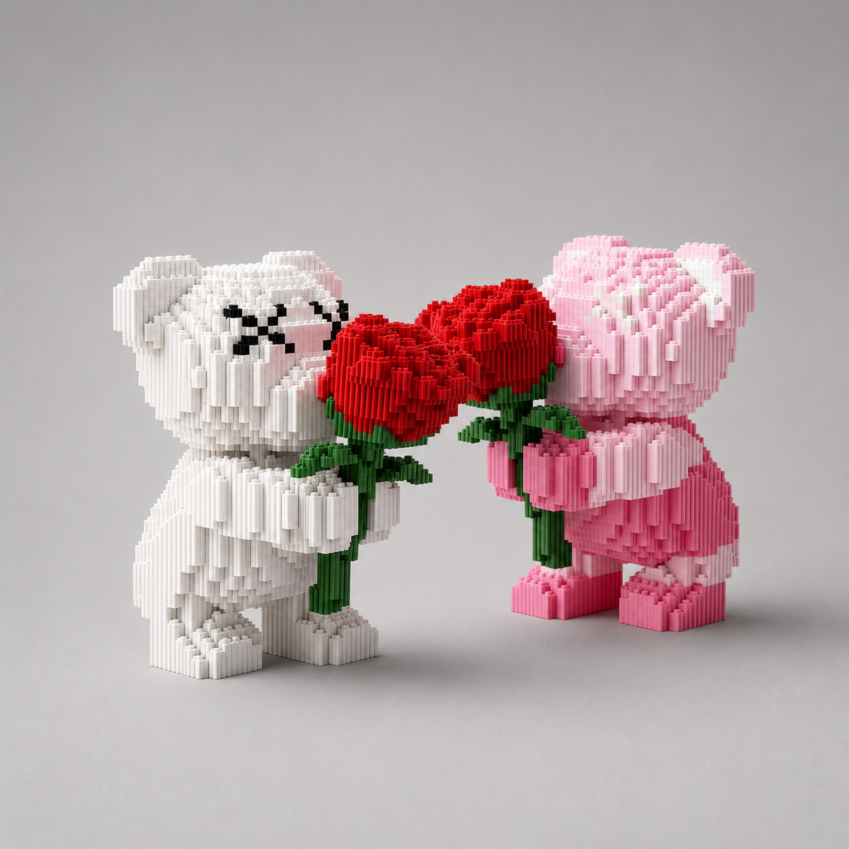 Pink Bear with Rose Building Block Set