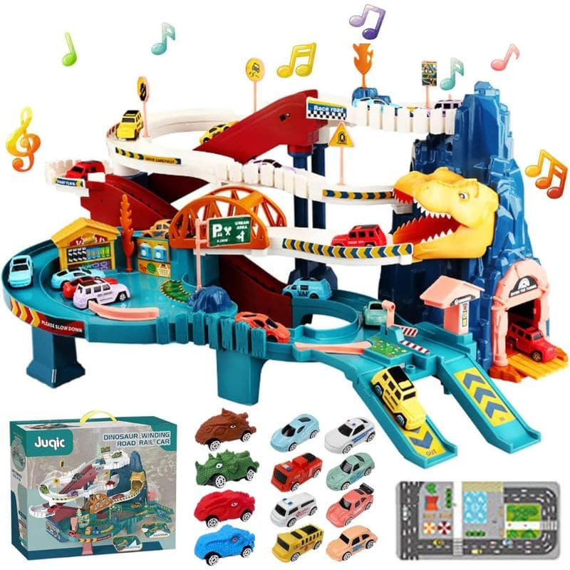 Dinosaur Car Track and Interactive Garage with Lights and Sounds