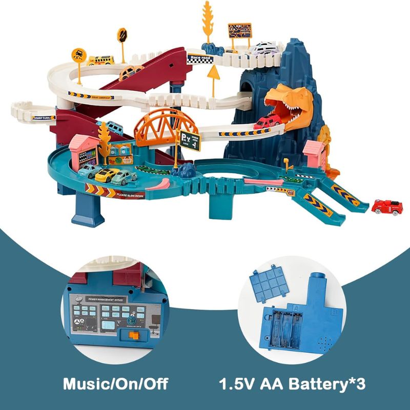 Dinosaur Car Track and Interactive Garage with Lights and Sounds