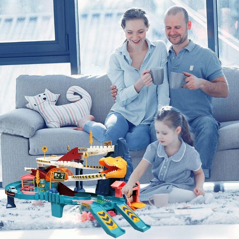 Dinosaur Car Track and Interactive Garage with Lights and Sounds