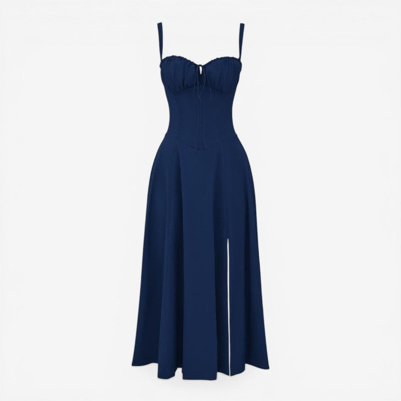 Quadratischer Ausschnitt Ärmelloses Midi-Kleid