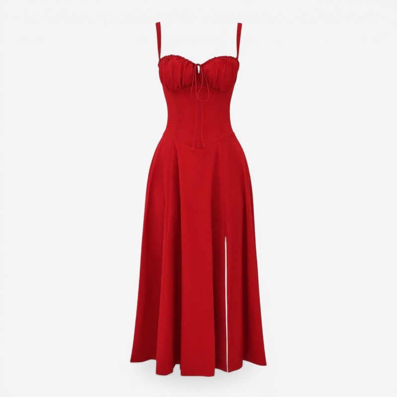 Quadratischer Ausschnitt Ärmelloses Midi-Kleid