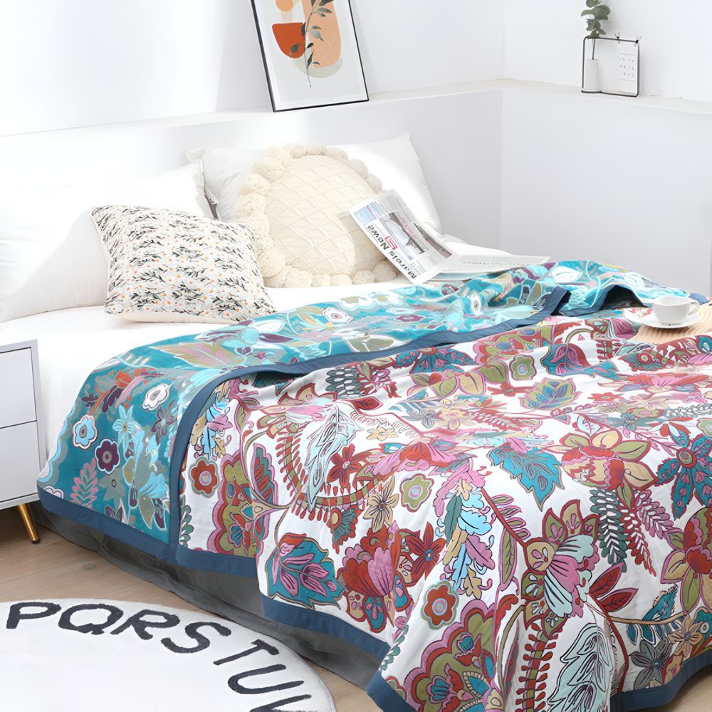 Plaid floral réversible pour décoration intérieure chaleureuse et confort