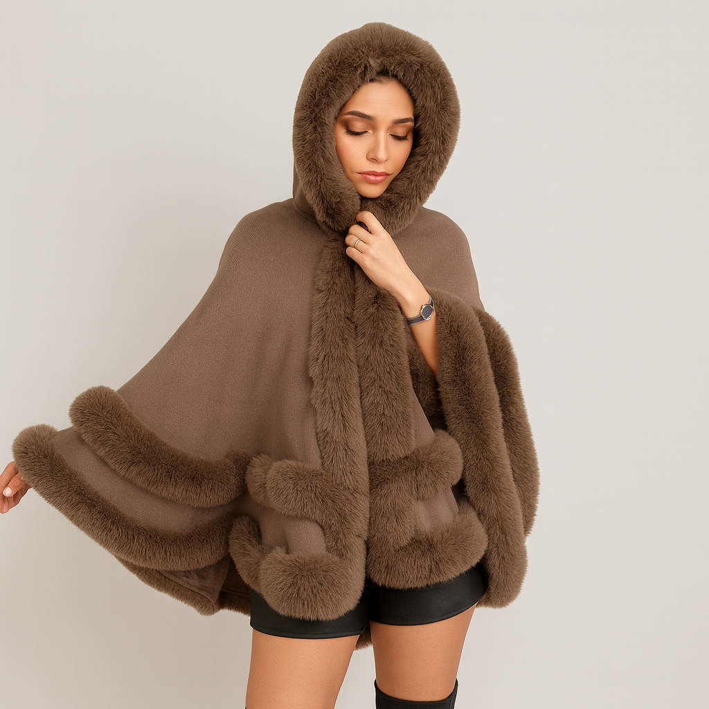 Friedela | Cape à col avec bordure en fausse fourrure et capuche oversize