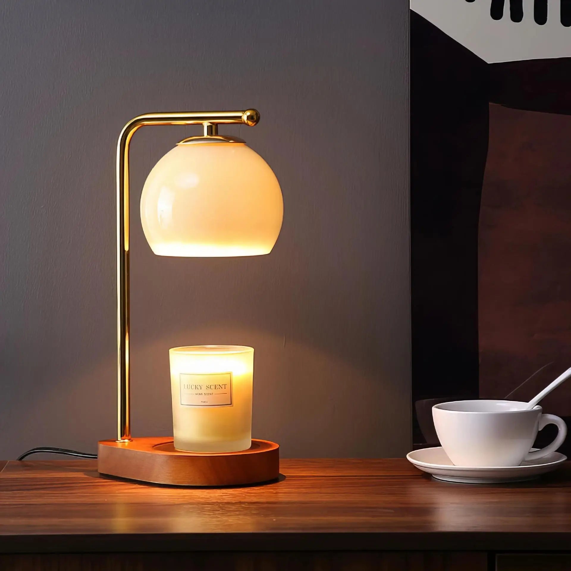 Lampe chauffe-bougie contemporaine à base en marbre