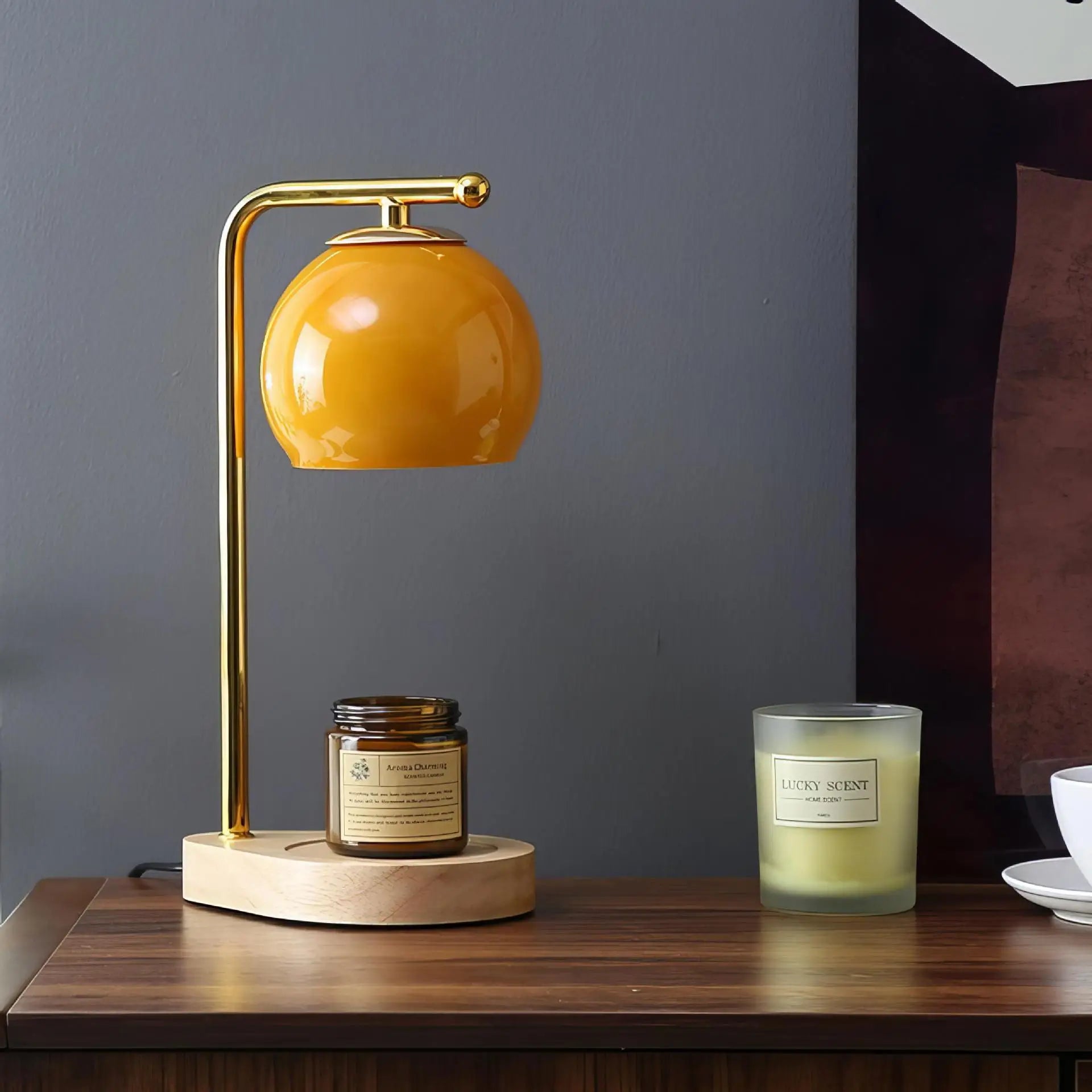 Lampe chauffe-bougie contemporaine à base en marbre