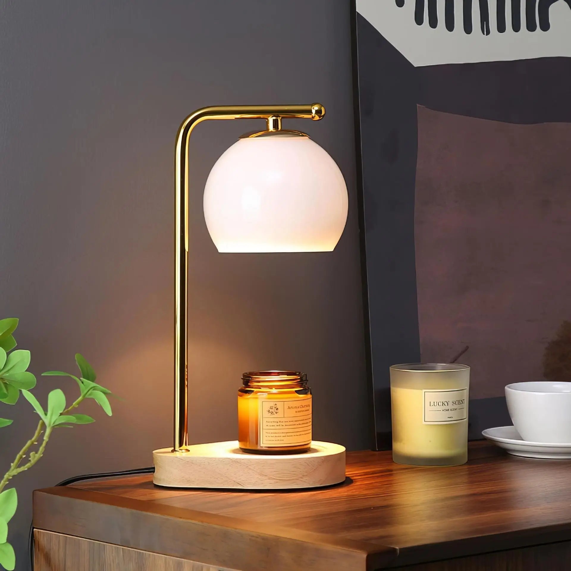 Lampe chauffe-bougie contemporaine à base en marbre