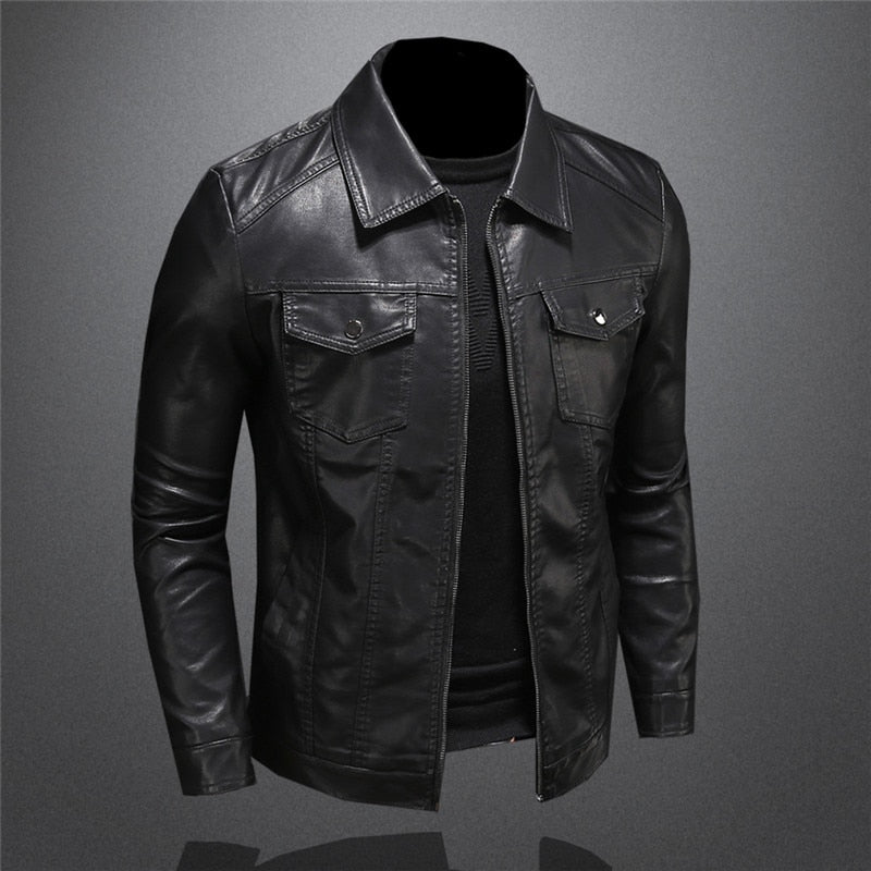 Manteau en cuir élégant, polyvalent et intemporel pour motards hommes