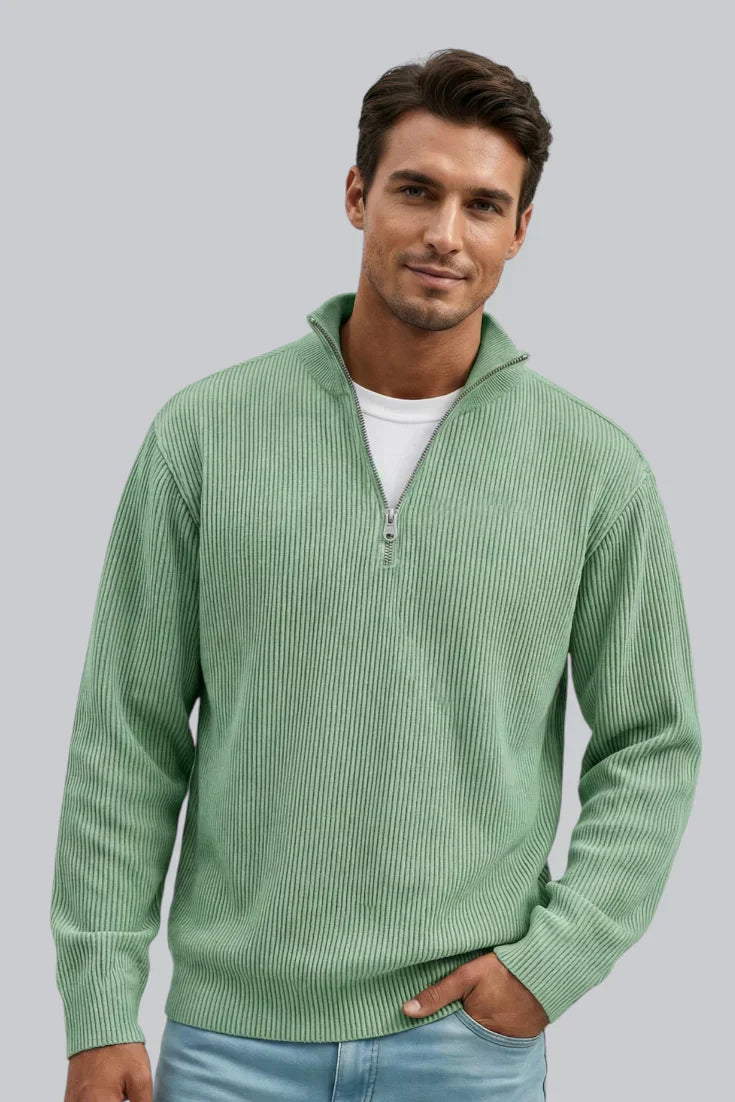 Pull tricoté pour homme avec fermeture éclair et toucher doux