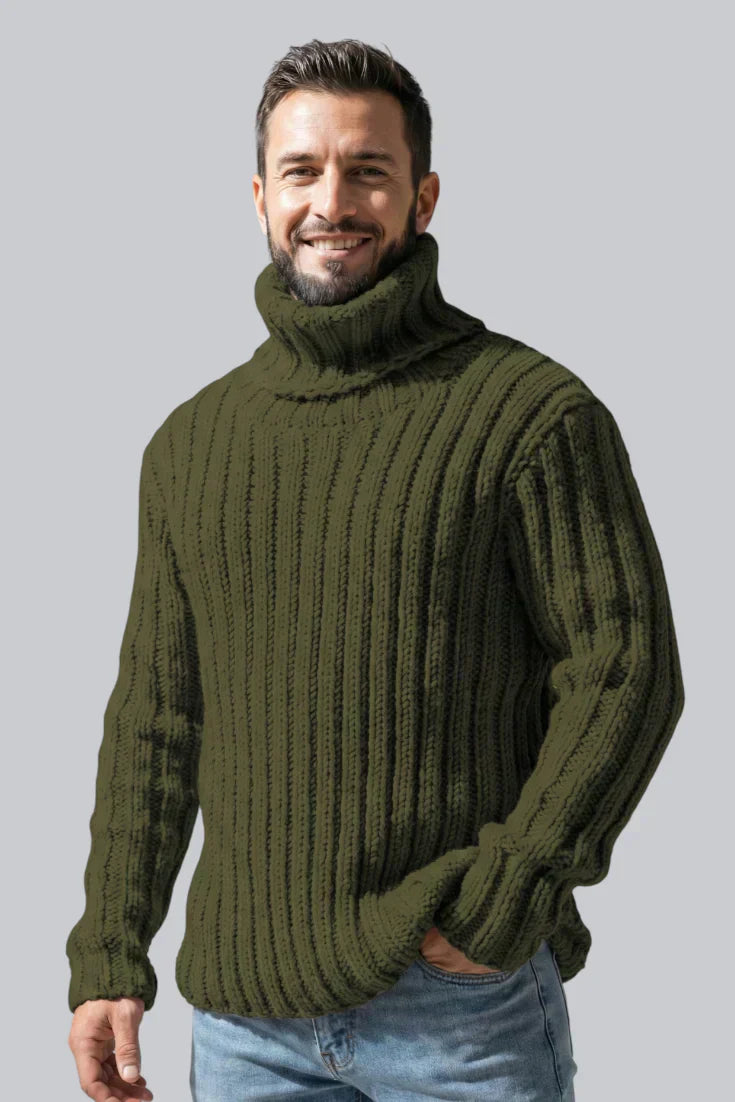 Pull à col roulé épais pour homme avec poignets côtelés et manches longues
