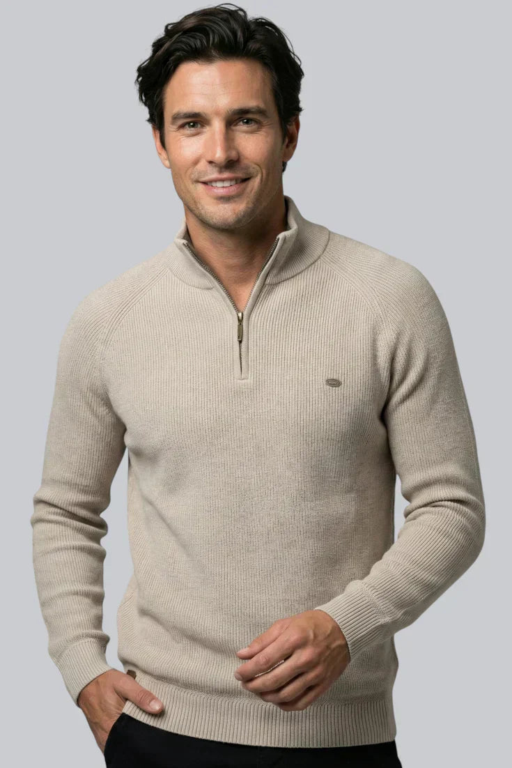 Pull côtelé pour homme avec fermeture éclair et manches longues
