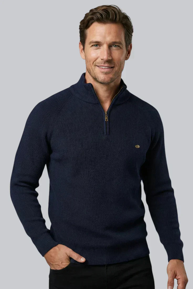Pull côtelé pour homme avec fermeture éclair et manches longues
