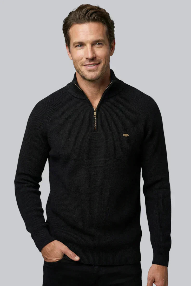 Pull côtelé pour homme avec fermeture éclair et manches longues
