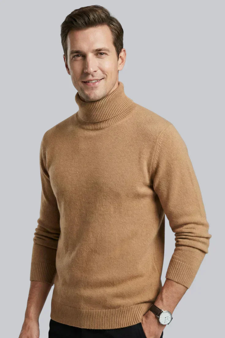 Pull à col roulé tricoté pour hommes avec manches longues et toucher doux