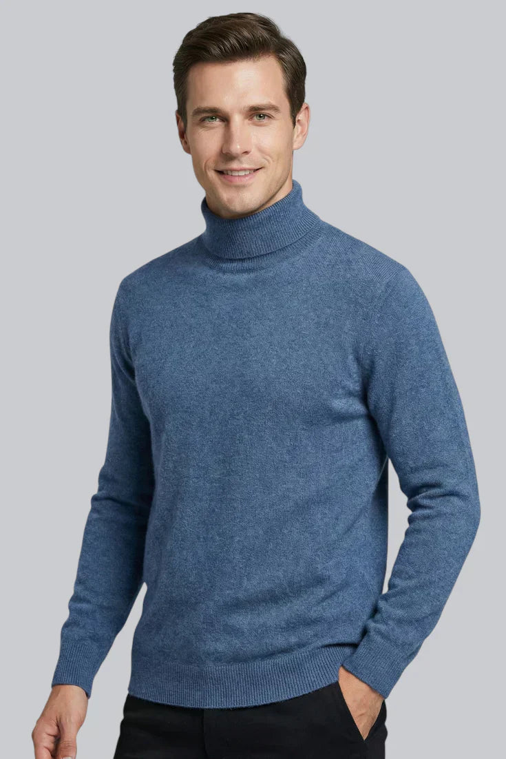 Pull à col roulé tricoté pour hommes avec manches longues et toucher doux