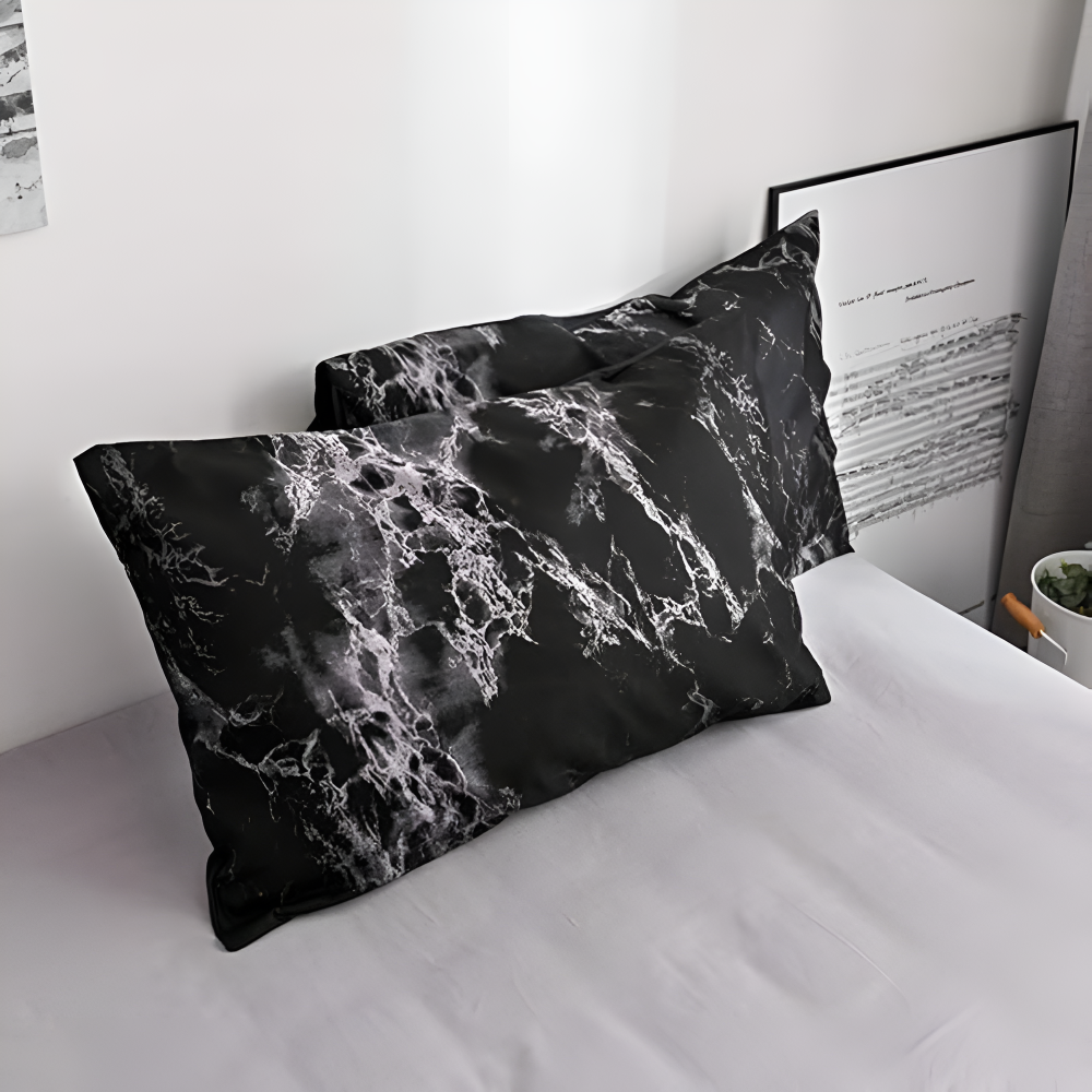 Ensemble de housse de couette luxe marbre noir - Ensemble de literie 3 pièces