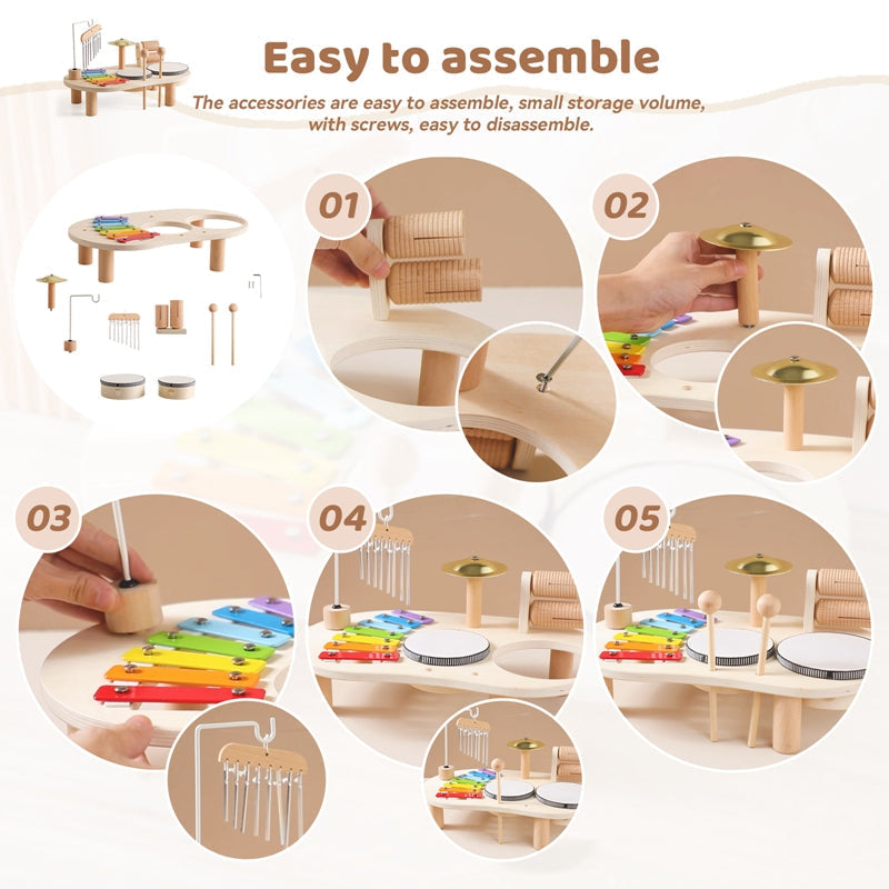 Wooden Musical Table with Xylophone, Drums and Cymbals, Ages 1+
