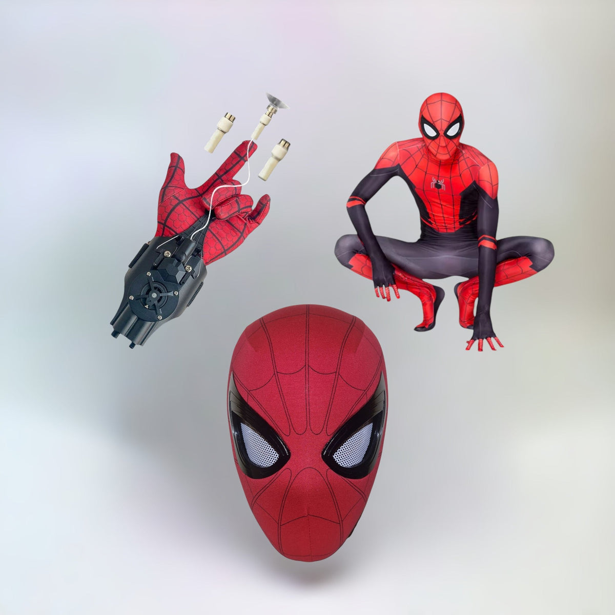 Spider-Man-Kostüm-Bundle mit Maske und Netzwerfer