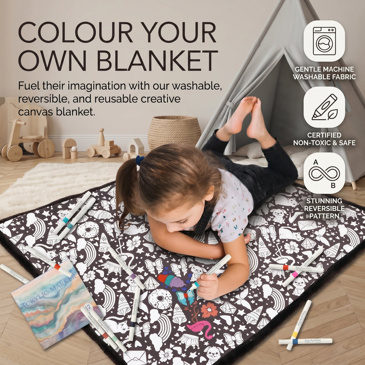 DIY Colouring Blanket Set with Fabric Markers