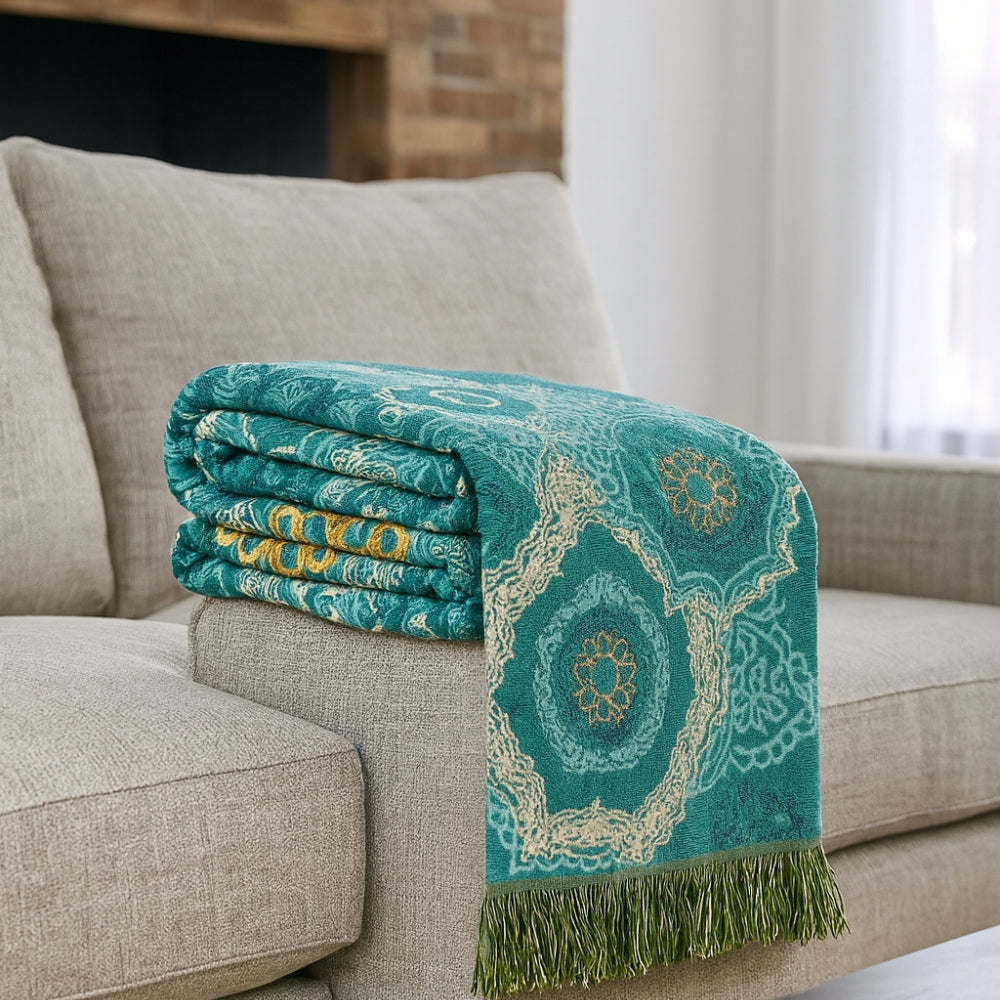 Teal Mandala Baumwollwurfdecke für alle Jahreszeiten - Gemütlich und stilvoll
