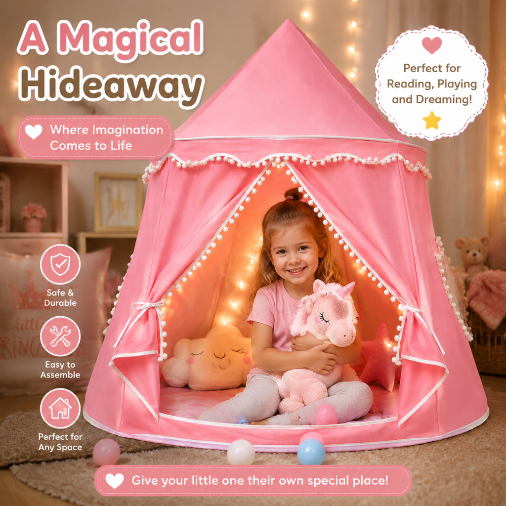 Kids' Indoor Princess Teepee Play Tent, 110 × 125 cm