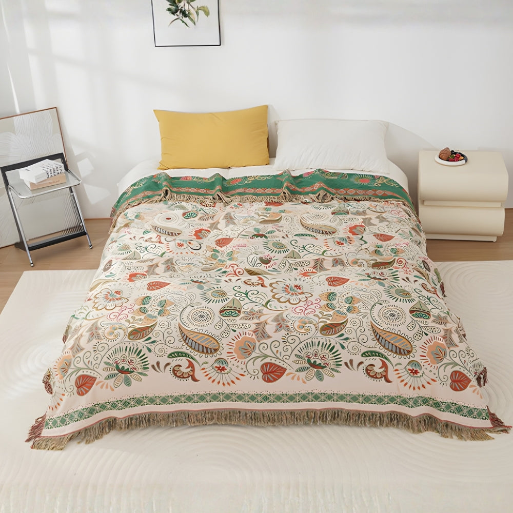 Umkehrbare Boho Herbstblattwurfdecke für gemütliche Wohnkultur